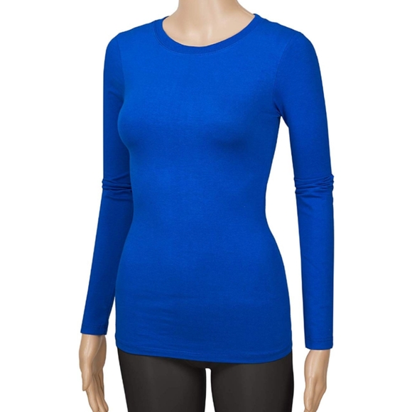 Royal blue round neck long sleeve solid shirt top - Picture 2 of 2